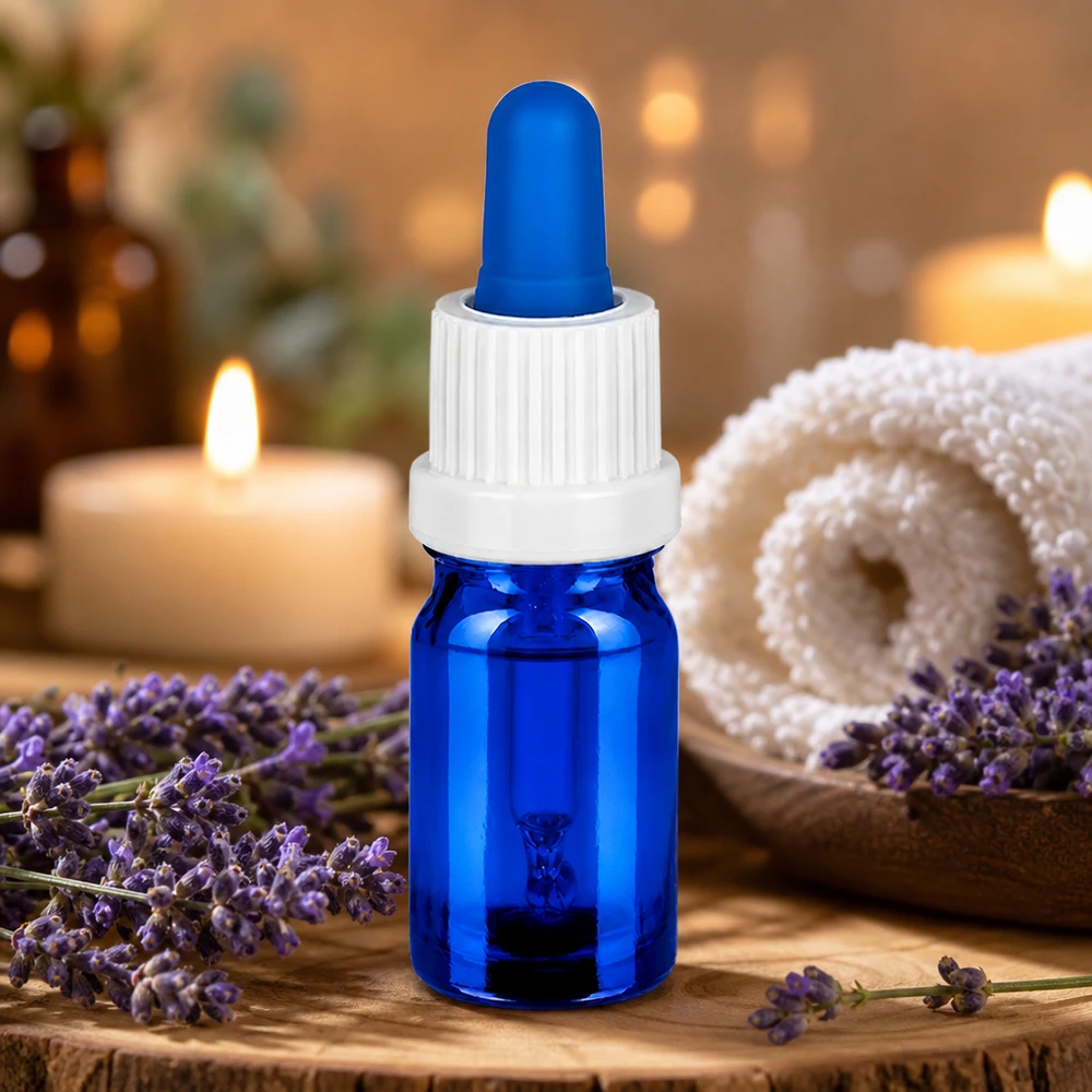 Vielseitige 5ml Pipettenflasche in Blau mit weißem OV Verschluss für Pharmazie und Kosmetik