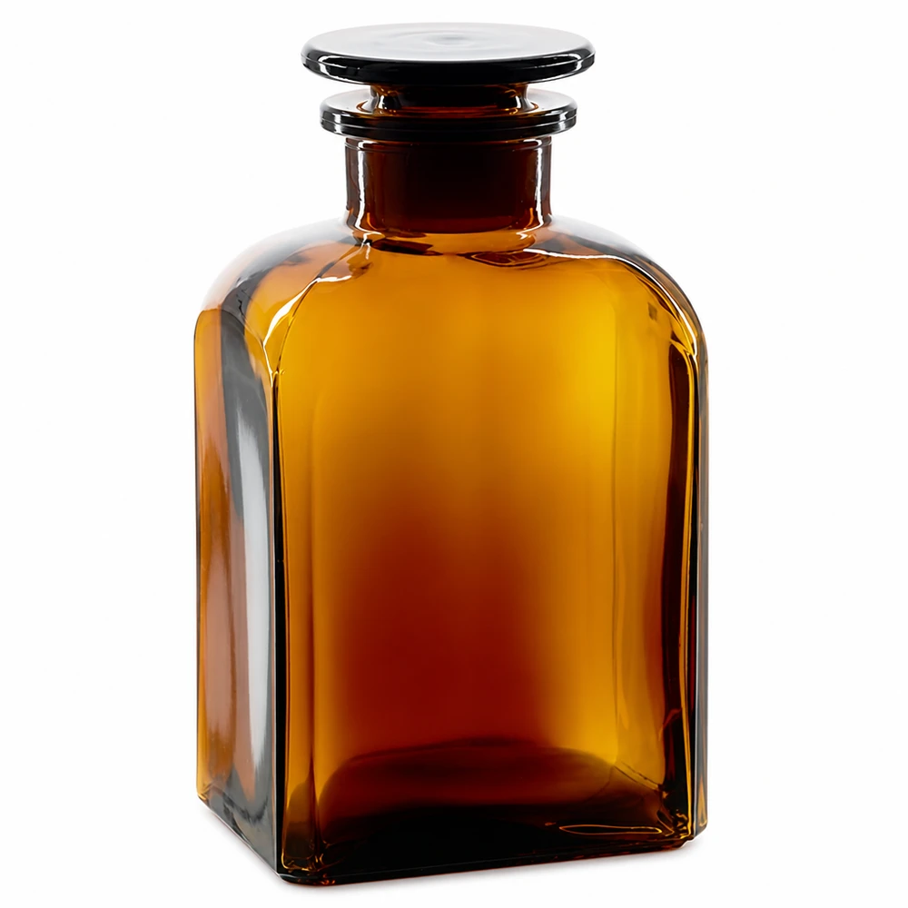 Vierkantflasche 500ml braun Weithals Glasstopfen Vierkantflasche Braunglas 500ml breite Öffnung Glasstopfen Reagenzflasche