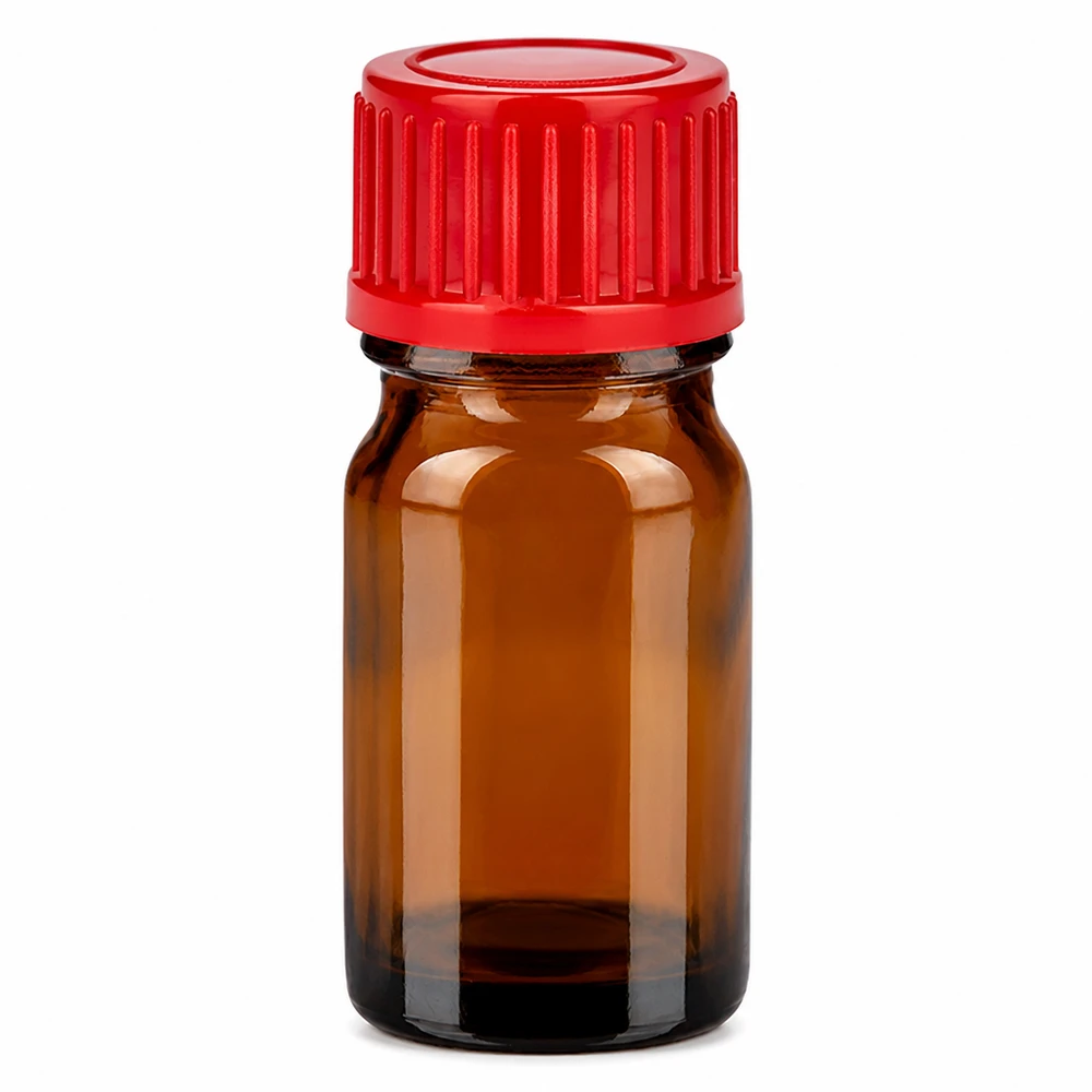 Professionelle 5ml Laborflasche 11mm Gewinde braun mit rotem Standardverschluss