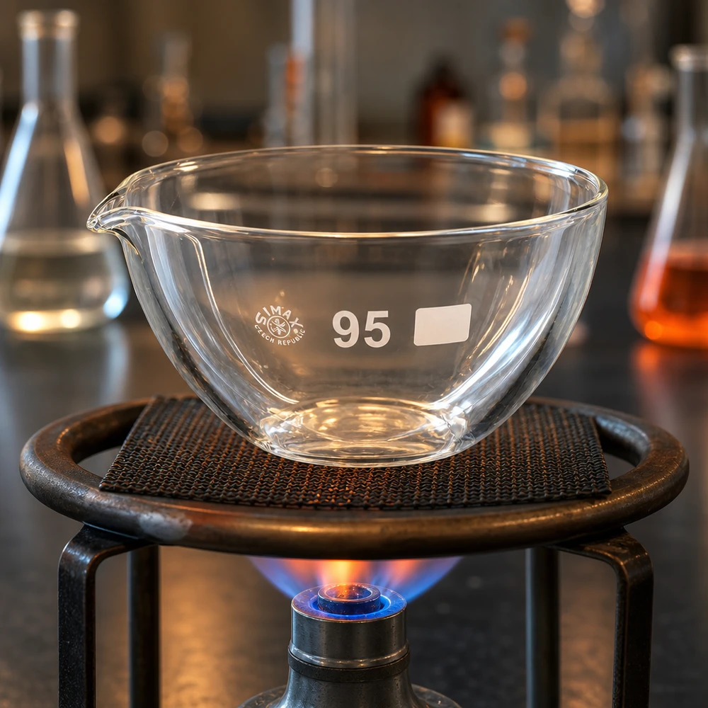 Präzise Abdampfschale aus Borosilikat 95mm mit Ausguss für quantitative Analysen