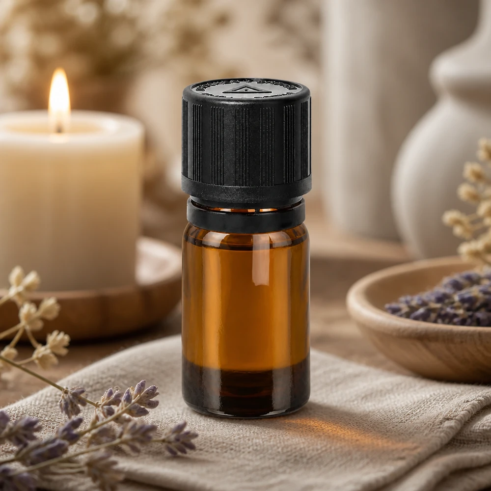 Hochwertige 5ml Tropfflasche aus getöntem Glas mit ergonomischem schwarzen Deckel