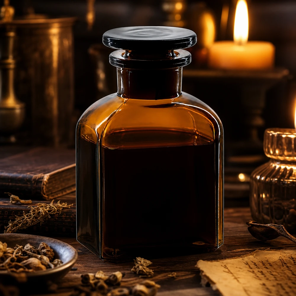 Dunkle Sammelflasche 150ml Vierkant-Design mit Weithals-Glasstopfen für Naturheilkunde