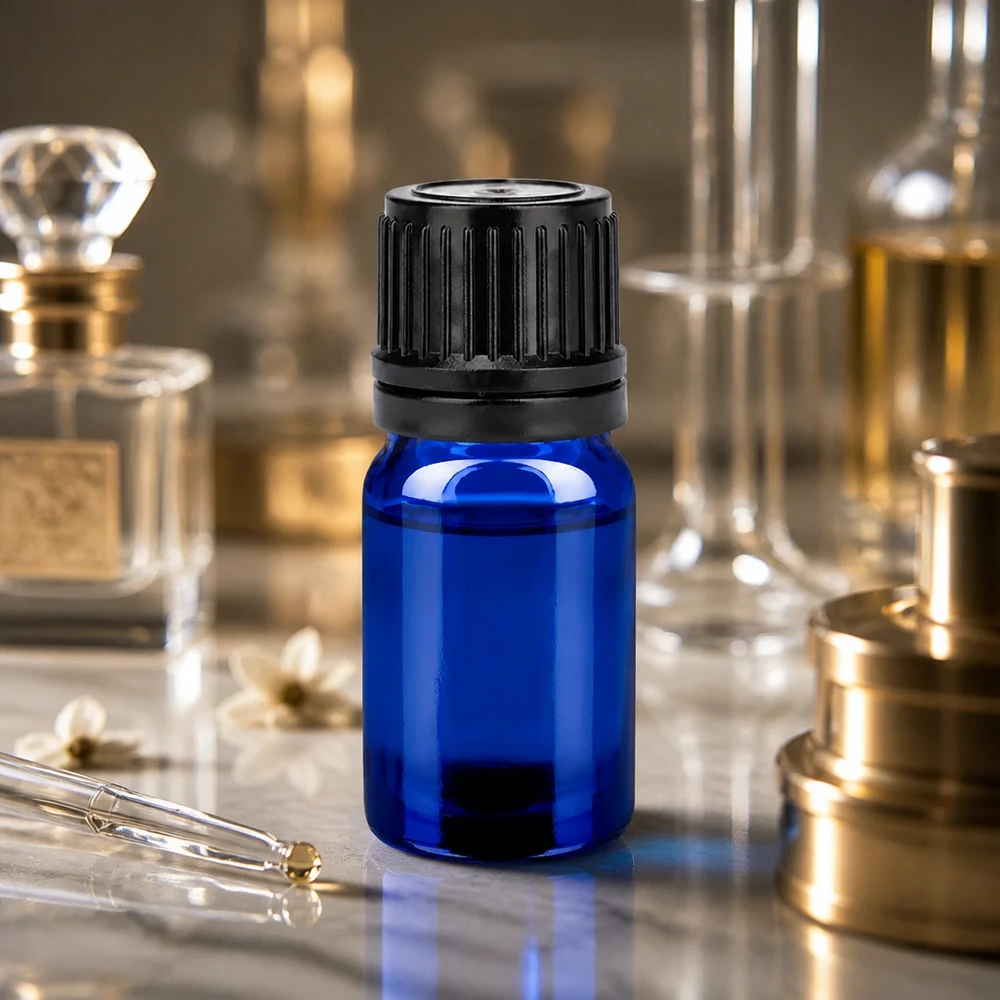 5ml Flasche 11mm Schraubverschluss schwarz Originalitätsverschluss BlueLine UT18/5 Premium Glasflasche 5ml in Blau mit schwarzem Schraubverschluss für pharmazeutische Zwecke