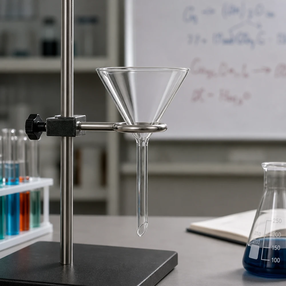 Ergonomischer Labortrichter aus Kalk-Soda-Glas mit handlichem Kurzstiel für einfache Bedienung