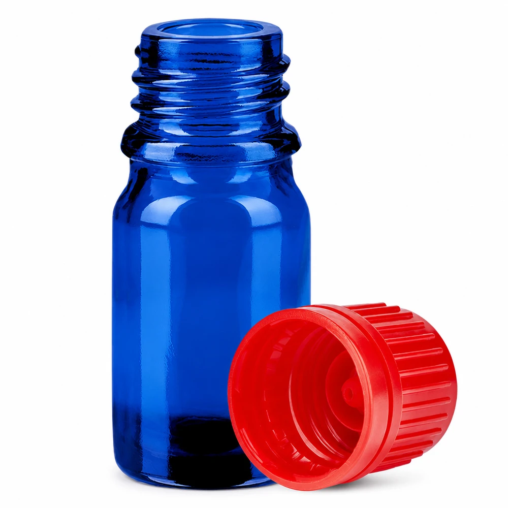 5ml Flasche 11mm Schraubverschluss rot Originalitätsverschluss BlueLine UT18/5 Professionelle 5ml Glasflasche blau mit rotem SV Verschluss für Laboranwendungen