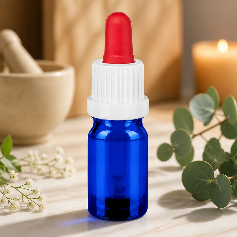 5ml Pipettenflasche weiß/rot Originalitätsverschluss BlueLine UT18/5 Handliche 5ml Tropferflasche BlueLine mit UV-Schutz durch blaues Glas für lichtempfindliche Substanzen
