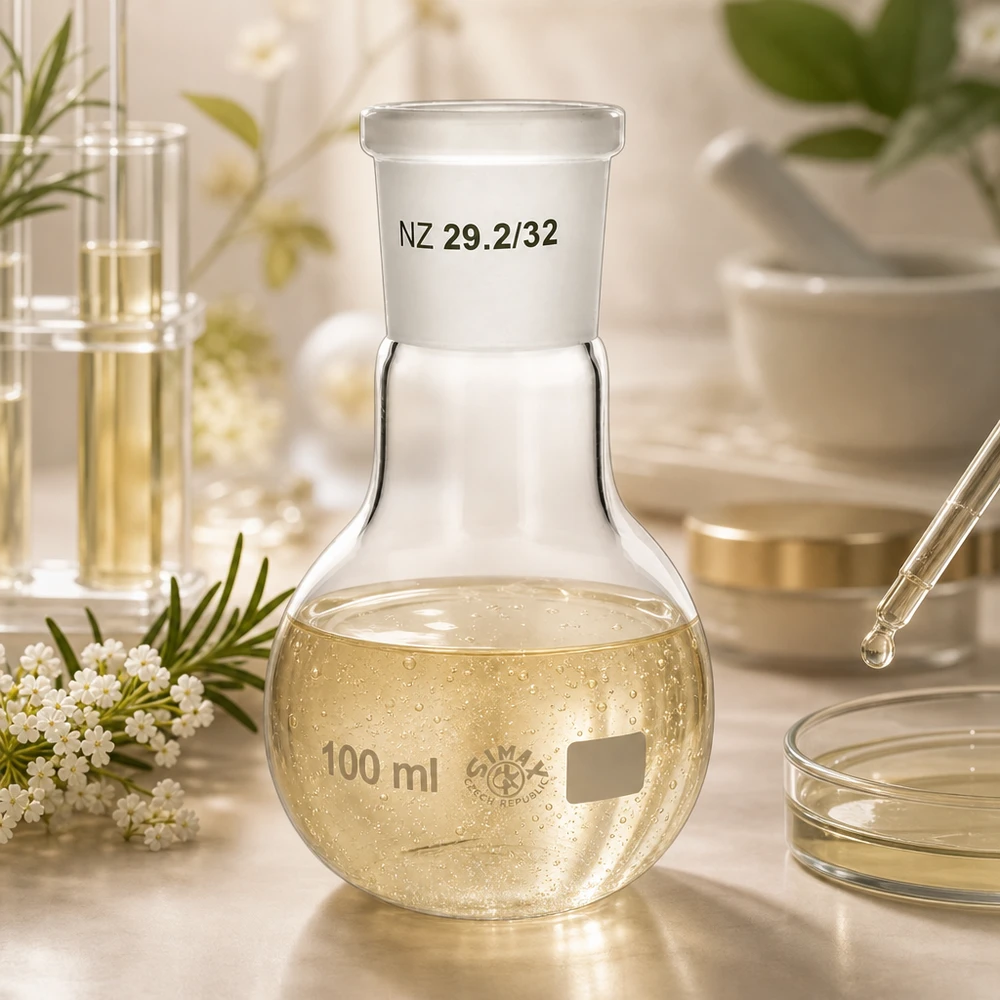 Chemieresistenter Glaskolben mit bauchiger Form für effiziente Durchmischung von Reaktionsgemischen