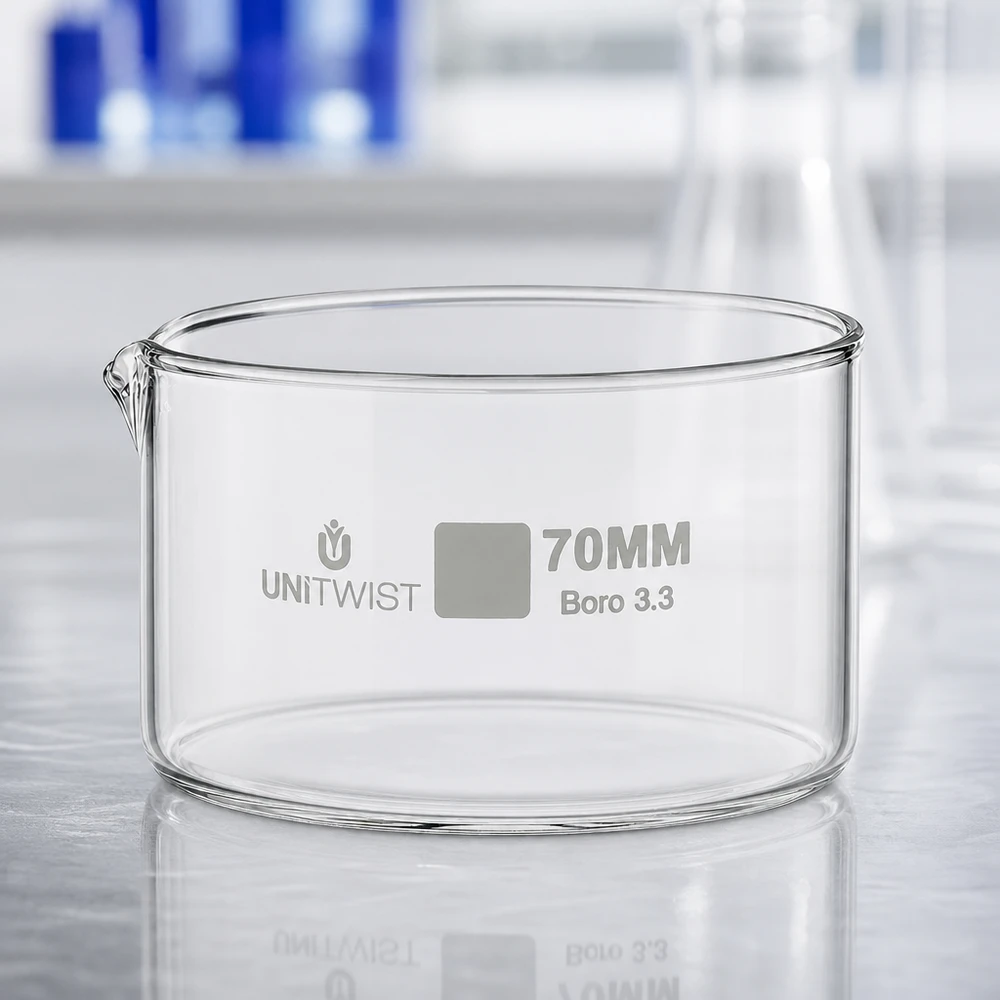 UNiTWIST Laborschale 70mm Durchmesser dickwandiges transparentes Borosilikatglas mit Ausguss