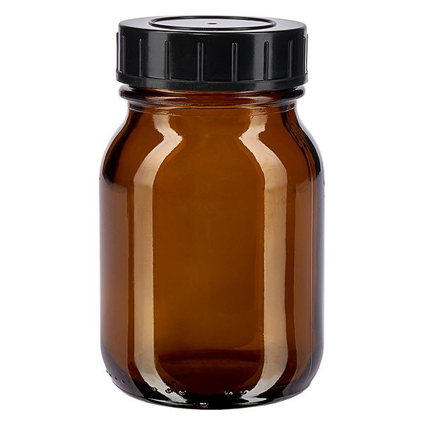 75ml Weithalsflasche Braunglas mit Schraubdeckel Kleine Weithalsflasche 75ml aus UV-schützendem Braunglas mit schwarzem Schraubdeckel