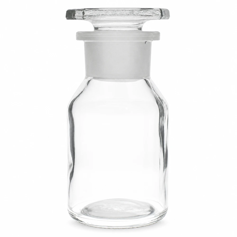 Steilbrustflasche 50ml klar Weithals Glasstopfen Kompakte Weithals Vorratsflasche 50ml klar mit Glasstopfen ideal für Laborproben