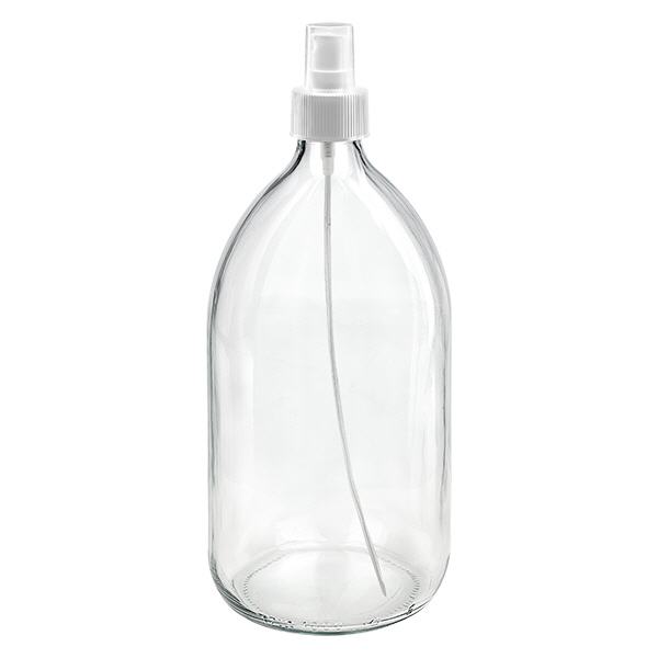 1000ml Medizinflasche klar, Pumpzerstäuber weiß ApoGlas 1000ml Medizinflasche klar, Pumpzerstäuber weiß ApoGlas