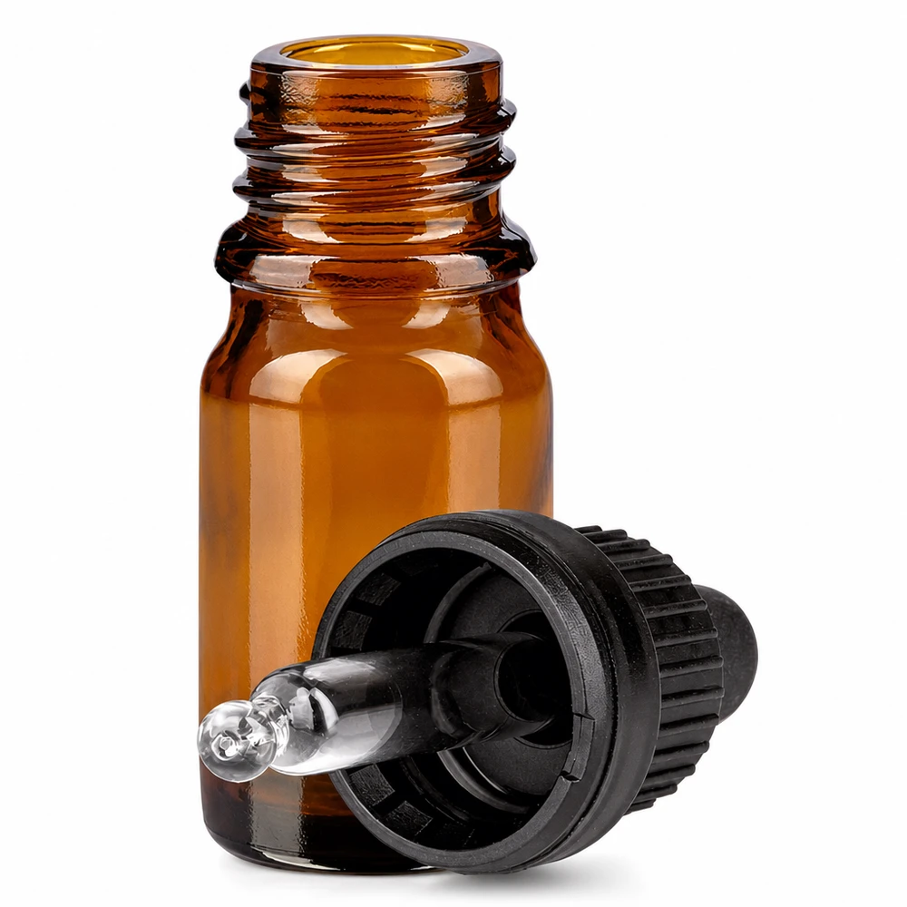 Professional 5ml Tropferflasche braun mit ergonomischem schwarzen Pipettenaufsatz