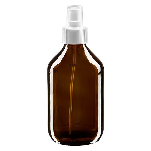 250ml Medizinflasche braun, Pumpzerstäuber weiß ApoGlas 250ml Medizinflasche braun, Pumpzerstäuber weiß ApoGlas