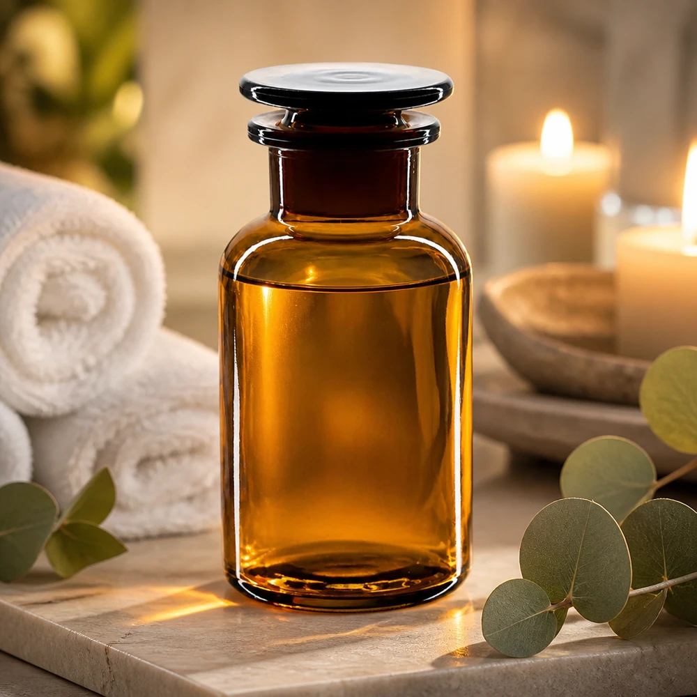 Dekorative Apothekerflasche 250ml braun mit Glasstopfen ideal für Massageöle und Seren