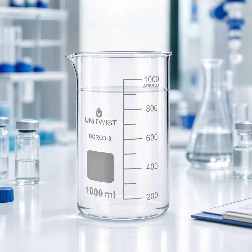 UNITWIST Laborglas Becherglas 1000ml hohe Form Borosilikat mit graduierter Skala und Ausgusslippe