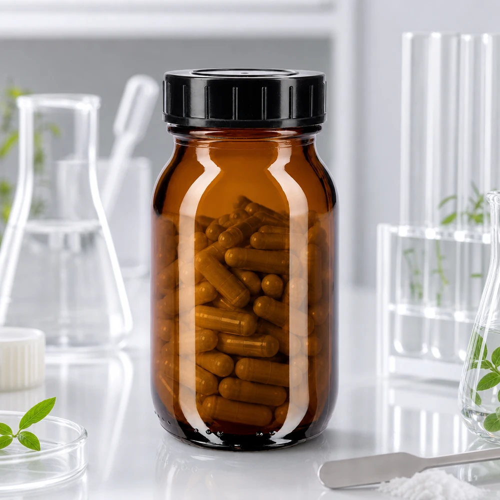 Kompakte Braunglasflasche 100ml mit großer Öffnung für Labor und Apotheke geeignet