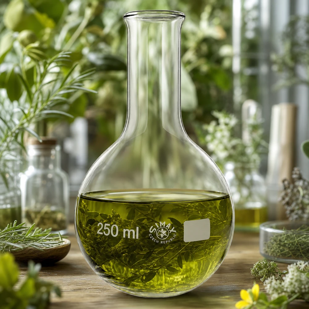 Stehkolben 250ml Enghals Rundkolben 250ml mit Volumenskala und Kräuteraufguss für Naturheilkunde und Forschung