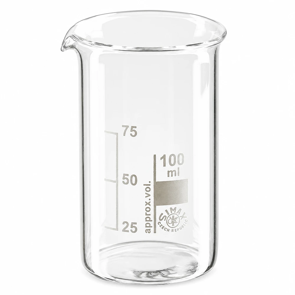 Becherglas 100ml Borosilikatglas, hohe Form Simax Becherglas 100ml hohe Form Borosilikatglas chemiebeständig mit Messskala