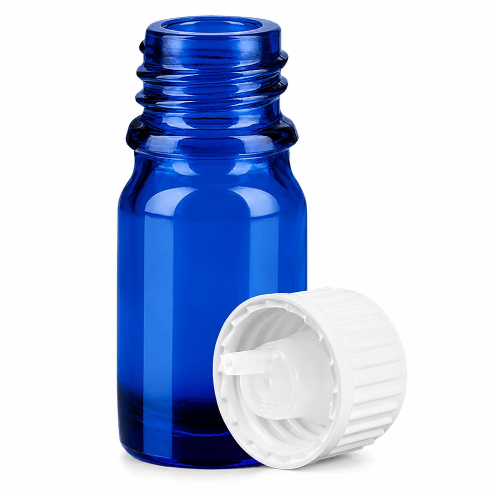 5ml Tropfflasche 0.9mm weiß Standardverschluss BlueLine UT18/5 Apothekerflasche 5ml blaues Glas STD BlueLine mit kindersicherem Tropfverschluss