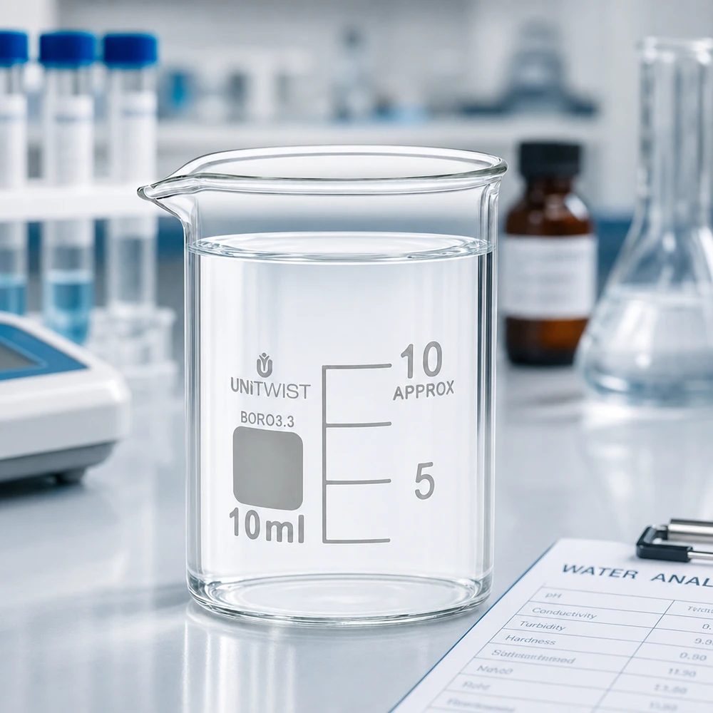 Becherglas niedrige Form 10ml Borosilikat mit Ausguss und präziser ml-Graduierung von UNiTWIST