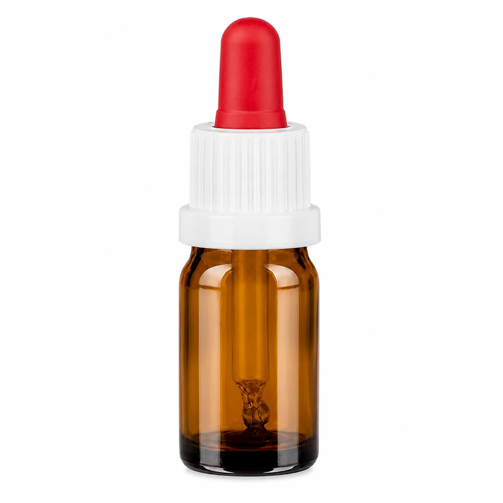 Tropfflasche 5ml Braunglas OV BrownLine mit weißem Gewinde und roter Pipettenspitze