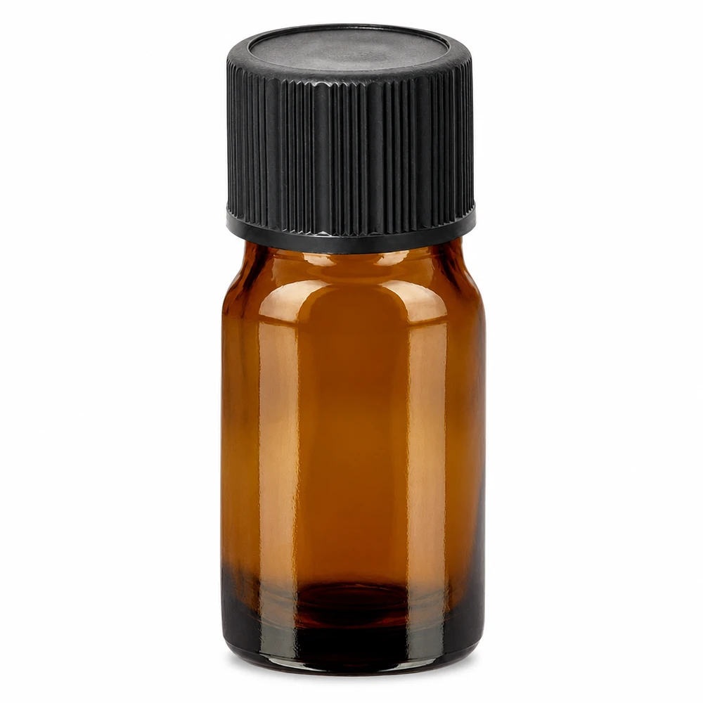 Handliche 5ml Glasflasche braun mit schwarzem Tropfverschluss für Aromatherapie