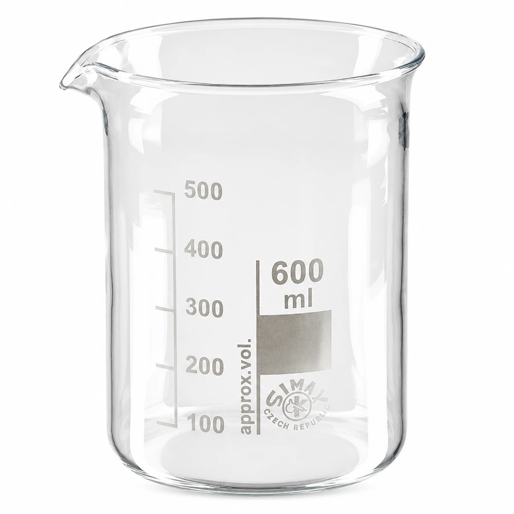Becherglas 600ml Borosilikatglas, niedrige Form Transparentes Laborglas 600ml niedrige Form ideal zum Mischen und Ausgießen von Flüssigkeiten