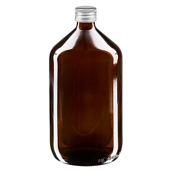 1000ml Medizinflasche braun, mit Verschluss silber Aluminium ApoGlas 1000ml Medizinflasche braun, mit Verschluss silber Aluminium ApoGlas