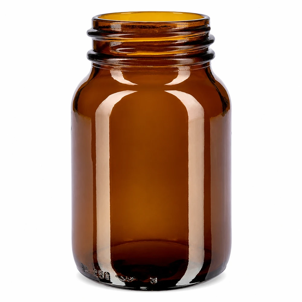Leere Glasflasche braun 250ml Weithals ideal für Cremes und Pulver