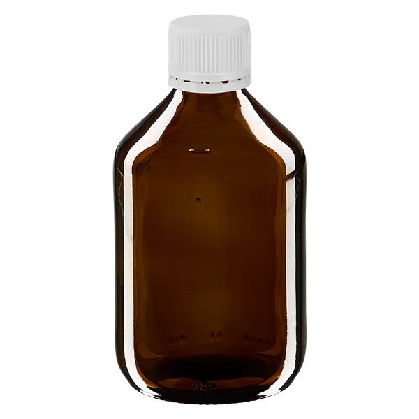 300ml Medizinflasche braun, Verschluss weiß mit Originalitätsring ApoGlas 300ml Medizinflasche braun, Verschluss weiß mit Originalitätsring ApoGlas
