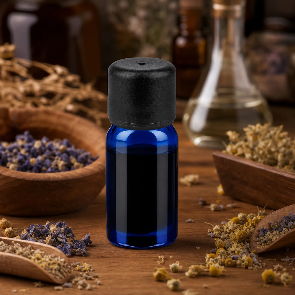 5ml BlueLine Glasflasche mit 6mm Öffnung und schwarzem Verschluss für medizinische Präparate