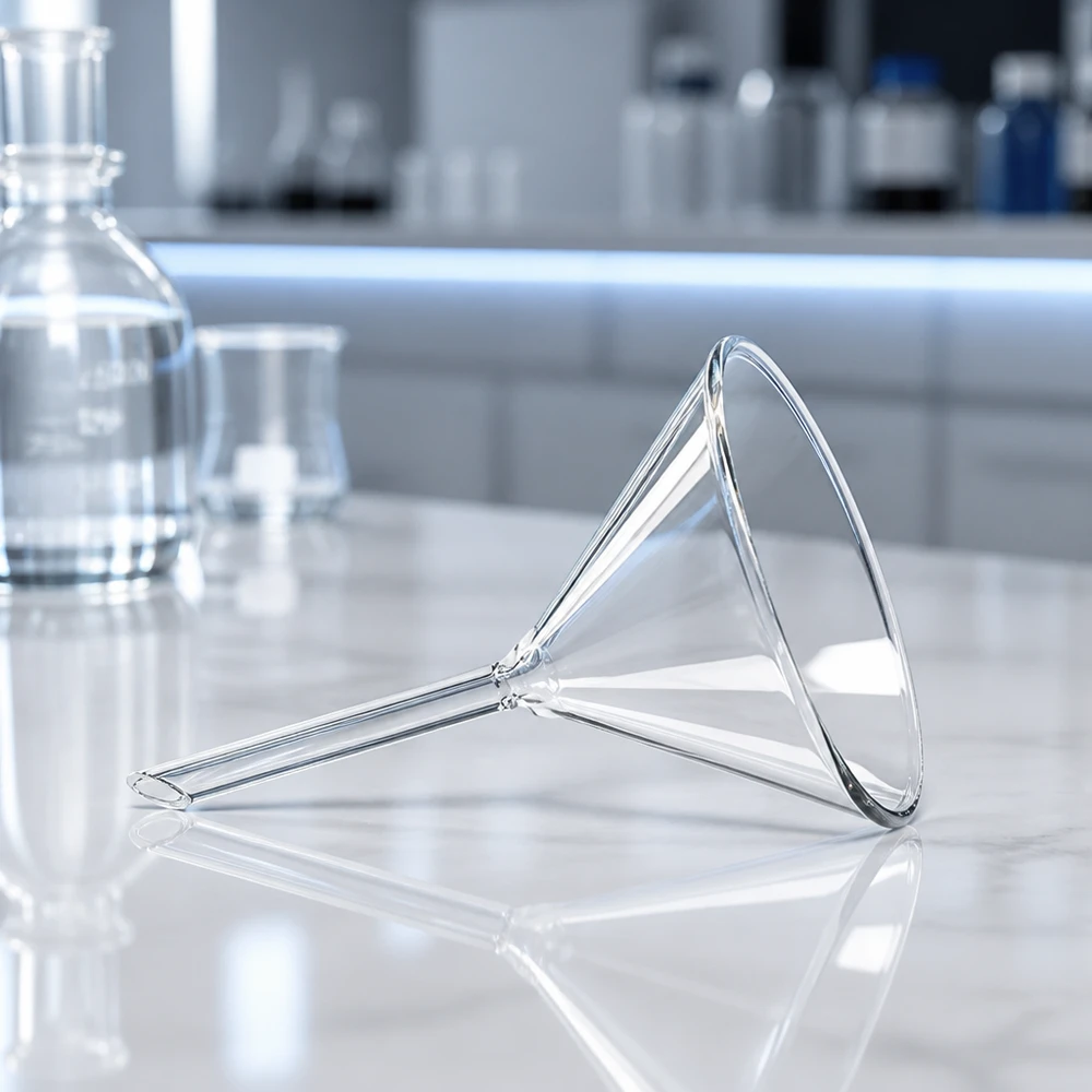 Spülmaschinenfester Glastrichter 70mm aus robustem Kalk-Soda-Glas für hygienische Laborarbeitsplätze