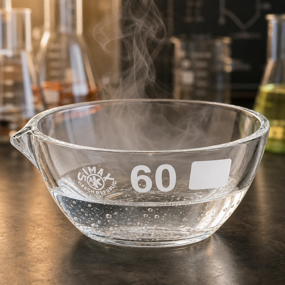 Dampfende Abdampfschale 45ml aus temperaturbeständigem Borosilikat Glas mit Ausguss