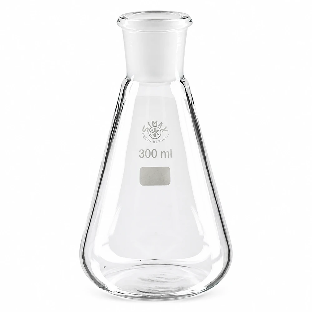 Erlenmeyerkolben aus klarem Borosilikatglas 300ml Volumen mit präzisem Normschliff