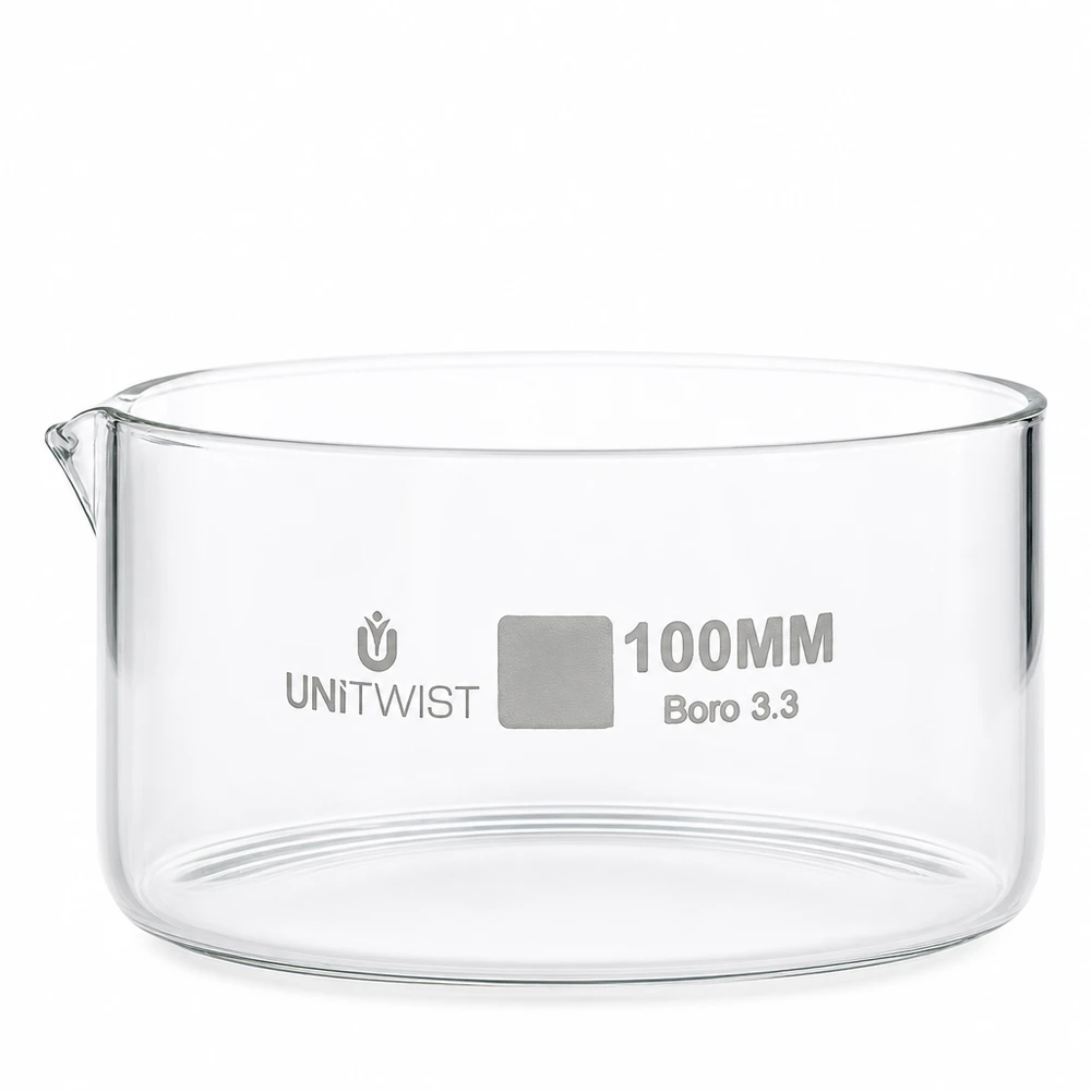 Laborschale 100mm Boro 3.3 Glas UNiTWIST niedrige Bauform klares Borosilikatglas Kristallisation