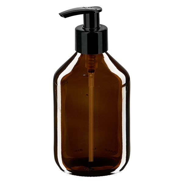 300ml Medizinflasche braun, mit Dispenserpumpe schwarz ApoGlas