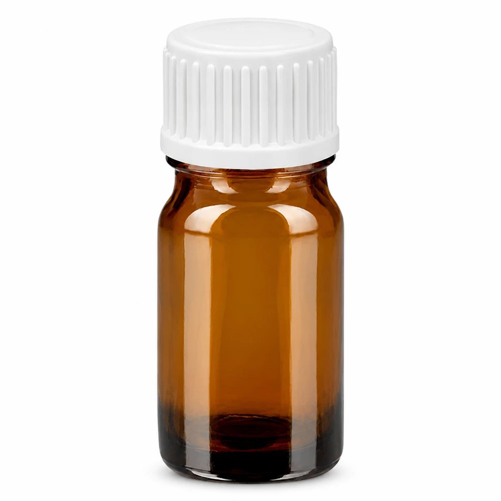 5ml Apothekerflasche aus braunem Glas mit weissem Verschluss zum Tropfen