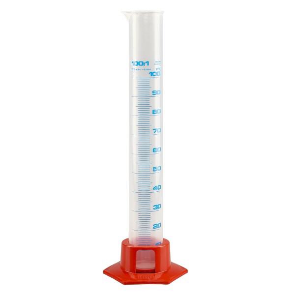 100ml Messzylinder Polypropylen, graduiert mit orangem Fuss 100ml Messzylinder Polypropylen, graduiert mit orangem Fuss