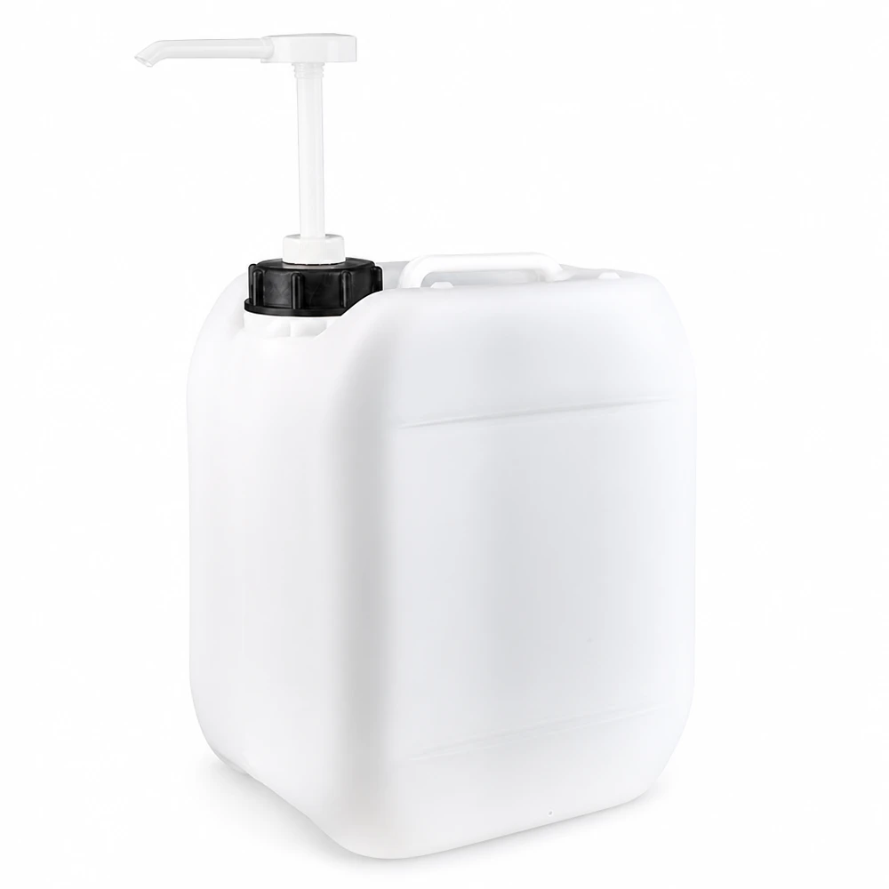 Kanister 5 Liter mit Dosierpumpe Lebensmittelechter Kunststoffkanister 5 Liter weiß mit aufsteckbarer manueller Dosierpumpe