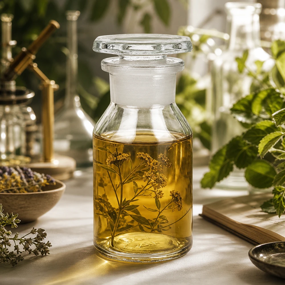 Klassische Laborflasche Steilbrust 50ml mit großer Weithals-Öffnung und passendem Glasstopfen