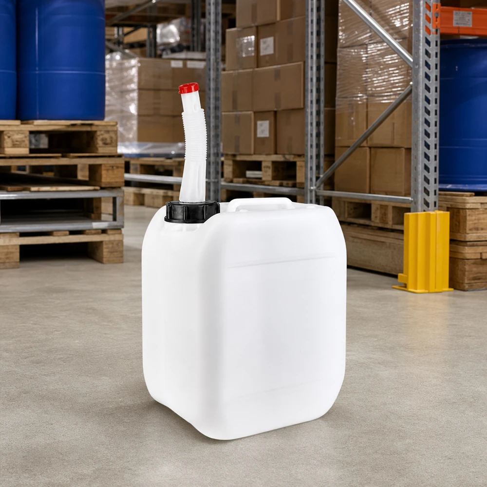 Kanister 5 Liter mit Auslaufrohr Flex Halbtransparenter Hobbock 5 Liter mit flexiblem Einfüllrohr und seitlichem Tragegriff