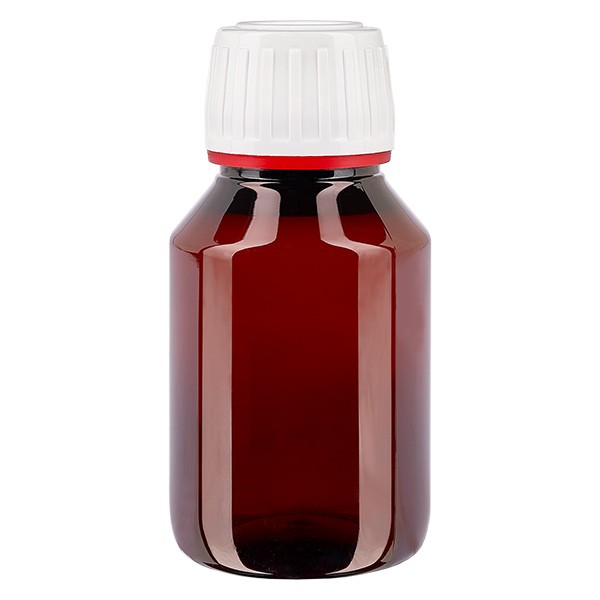 PET Flasche 50ml mit weiß/rotem Verschluss Originalitätsverschluss