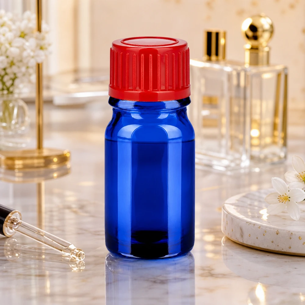 Professionelle 5ml BlueLine Glasflasche UT18/5 mit rotem SV Verschluss für Forschung und Analytik