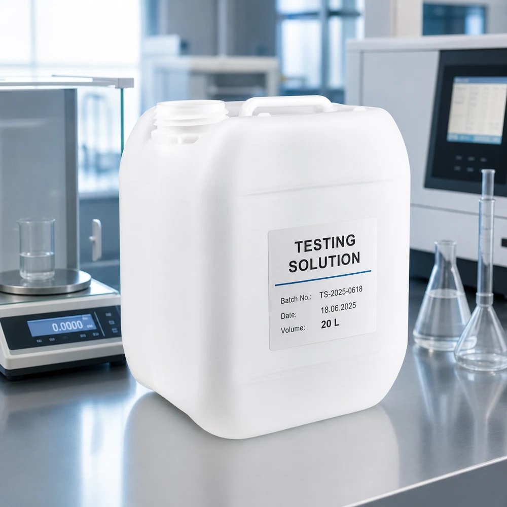 5 Liter Kunststoffkanister ohne Verschluss mit professioneller Produktkennzeichnung Labor