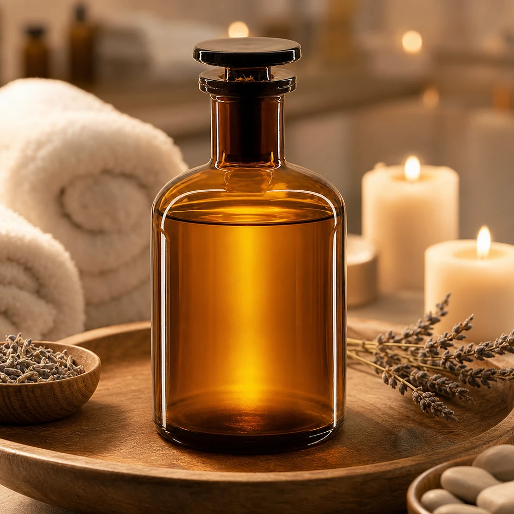 Rundschulterfl. 100ml braun Enghals Glasstopfen Zylindrische Braunglasflasche 100ml Enghals Glasstopfen für Naturkosmetik