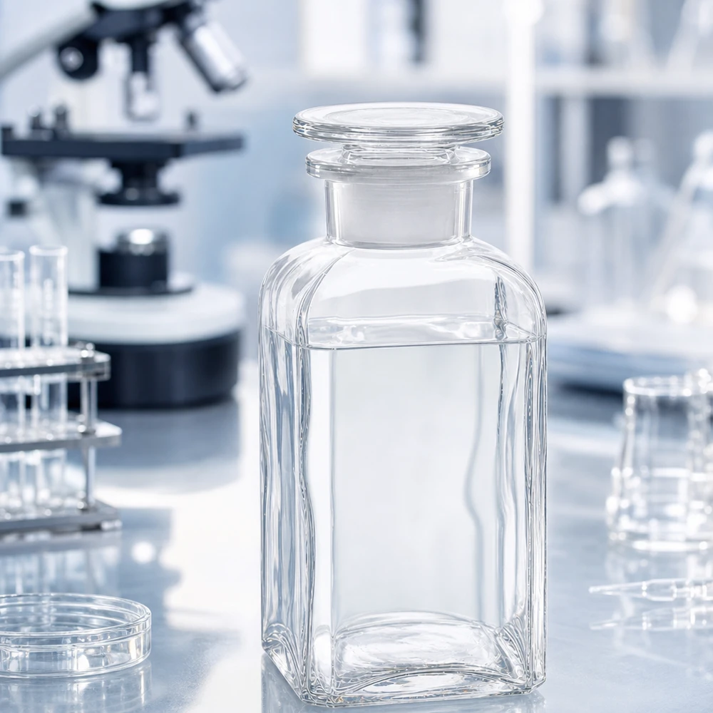 Vierkantflasche 350ml klar Weithals Glasstopfen Apothekerflasche viereckig 350ml Klarglas Weithals mit Glasstopfen säurefest und sterilisierbar