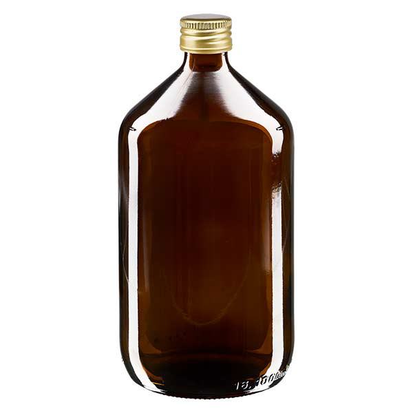 1000ml Medizinflasche braun, mit Verschluss gold Aluminium ApoGlas 1000ml Medizinflasche braun, mit Verschluss gold Aluminium ApoGlas