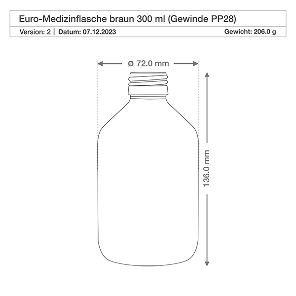 300ml Medizinflasche braun, mit Verschluss gold Aluminium ApoGlas