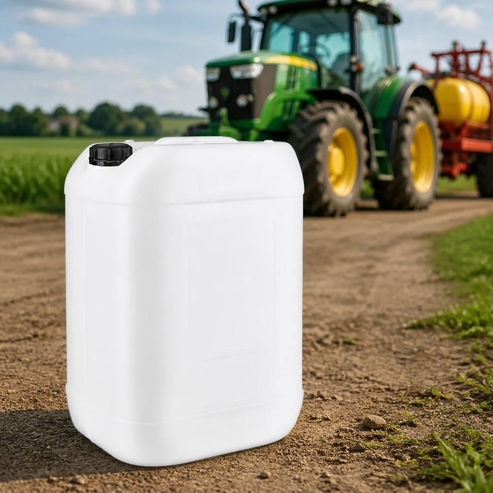 Kanister 25 Liter mit Schraubverschluss Originalitätsverschluss Robuster 25 Liter Kanister mit schwarzem OV-Deckel für den Einsatz in Landwirtschaft und Gartenbau