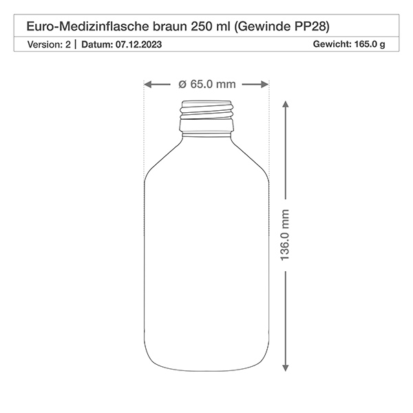 250ml Medizinflasche braun, mit Verschluss gold Aluminium ApoGlas